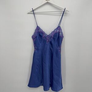 Frederick's of Hollywood Royal Blue Chemise with Pink Lace Trim